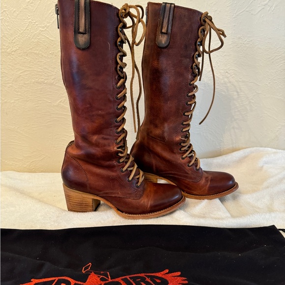 Freebird by Steven Shoes - Grany Congna Freebird brown leather knee high lace up boots